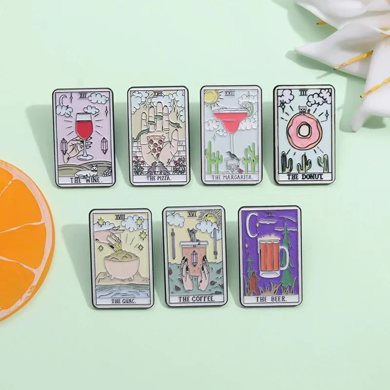 Wine Beer Pizza - Custom Tarot Enamel Pins Beer Donut