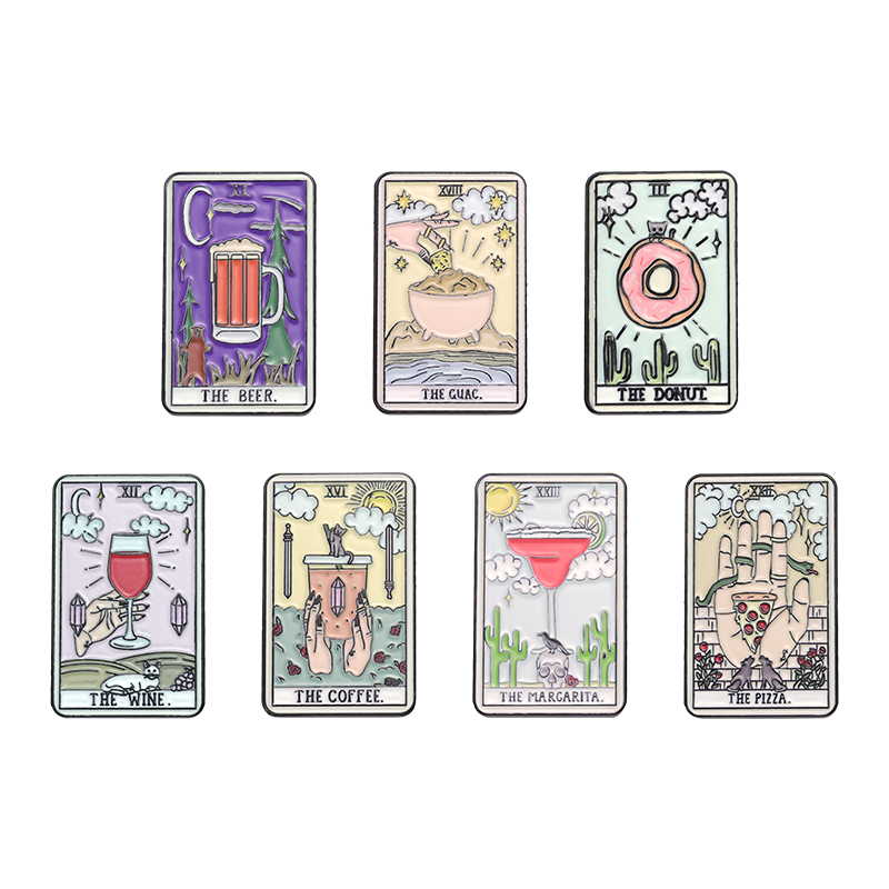 Food Tarot Enamel Pins Coffee  - đánh giá và giá Wine Beer Pizza